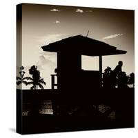 Silhouette of Life Guard Station at Sunset - Miami-Philippe Hugonnard-Stretched Canvas