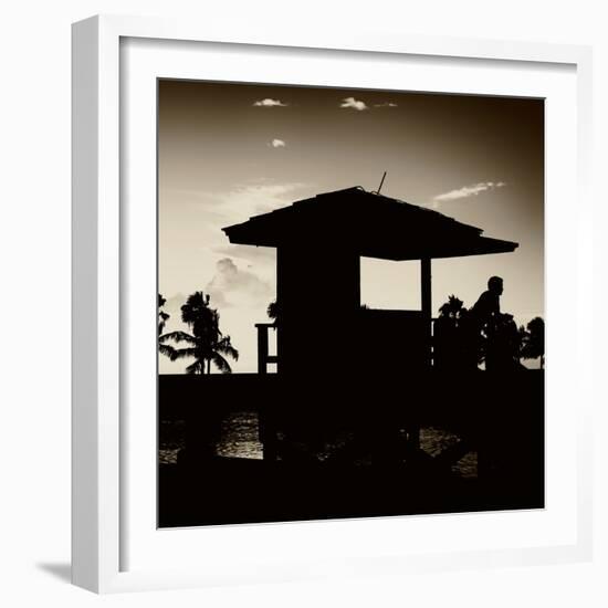 Silhouette of Life Guard Station at Sunset - Miami-Philippe Hugonnard-Framed Photographic Print