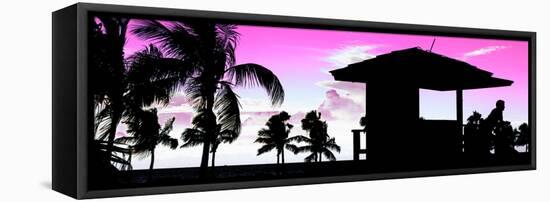 Silhouette of Life Guard Station at Sunset - Miami-Philippe Hugonnard-Framed Stretched Canvas