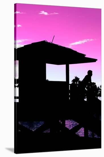 Silhouette of Life Guard Station at Sunset - Miami-Philippe Hugonnard-Stretched Canvas