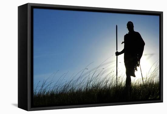 Silhouette of Maasai Warrior, Ngorongoro Crater, Tanzania-Paul Joynson Hicks-Framed Stretched Canvas