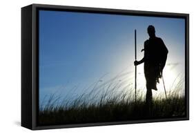 Silhouette of Maasai Warrior, Ngorongoro Crater, Tanzania-Paul Joynson Hicks-Framed Stretched Canvas