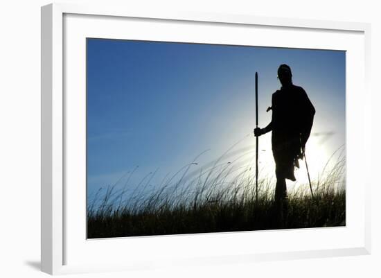 Silhouette of Maasai Warrior, Ngorongoro Crater, Tanzania-Paul Joynson Hicks-Framed Photographic Print