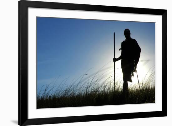 Silhouette of Maasai Warrior, Ngorongoro Crater, Tanzania-Paul Joynson Hicks-Framed Photographic Print