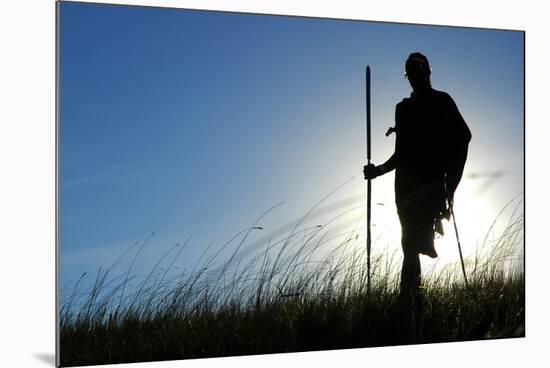 Silhouette of Maasai Warrior, Ngorongoro Crater, Tanzania-Paul Joynson Hicks-Mounted Photographic Print