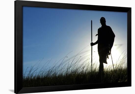 Silhouette of Maasai Warrior, Ngorongoro Crater, Tanzania-Paul Joynson Hicks-Framed Photographic Print