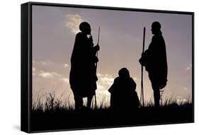 Silhouette of Maasai Warriors, Ngorongoro Crater, Tanzania-Paul Joynson Hicks-Framed Stretched Canvas