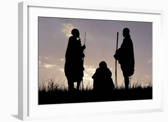 Silhouette of Maasai Warriors, Ngorongoro Crater, Tanzania-Paul Joynson Hicks-Framed Photographic Print