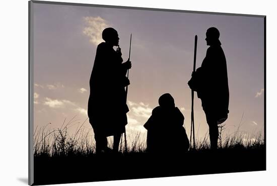 Silhouette of Maasai Warriors, Ngorongoro Crater, Tanzania-Paul Joynson Hicks-Mounted Photographic Print