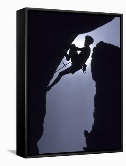 Silhouette of Male Rock Climber-null-Framed Stretched Canvas