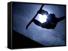 Silhouette of Male Snowboarder Flying over the Vert, Salt Lake City, Utah, USA-Chris Trotman-Framed Stretched Canvas