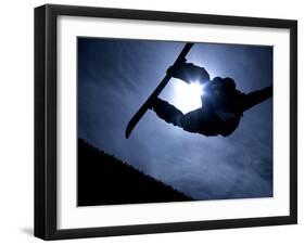 Silhouette of Male Snowboarder Flying over the Vert, Salt Lake City, Utah, USA-Chris Trotman-Framed Premium Photographic Print