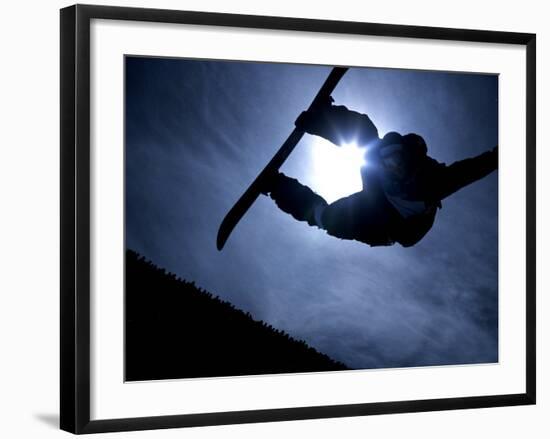 Silhouette of Male Snowboarder Flying over the Vert, Salt Lake City, Utah, USA-Chris Trotman-Framed Photographic Print