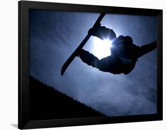 Silhouette of Male Snowboarder Flying over the Vert, Salt Lake City, Utah, USA-Chris Trotman-Framed Photographic Print