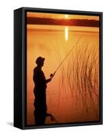 Silhouette of Man Fishing, Vilas City, WI-Ken Wardius-Framed Stretched Canvas