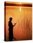 Silhouette of Man Fishing, Vilas City, WI-Ken Wardius-Stretched Canvas