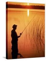 Silhouette of Man Fishing, Vilas City, WI-Ken Wardius-Stretched Canvas