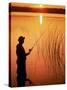 Silhouette of Man Fishing, Vilas City, WI-Ken Wardius-Stretched Canvas