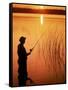 Silhouette of Man Fishing, Vilas City, WI-Ken Wardius-Framed Stretched Canvas