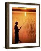 Silhouette of Man Fishing, Vilas City, WI-Ken Wardius-Framed Photographic Print