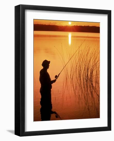 Silhouette of Man Fishing, Vilas City, WI-Ken Wardius-Framed Photographic Print