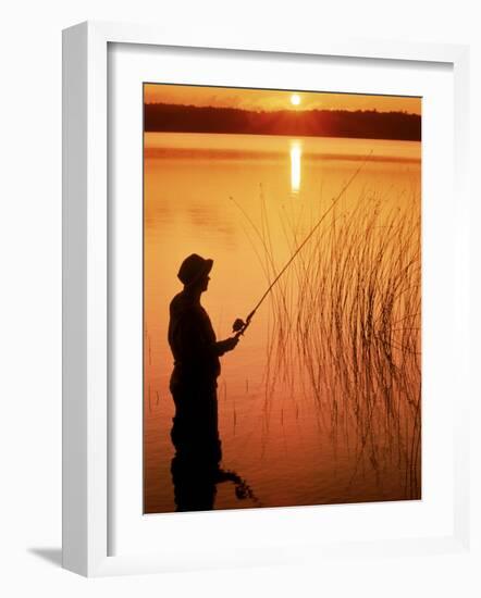 Silhouette of Man Fishing, Vilas City, WI-Ken Wardius-Framed Photographic Print