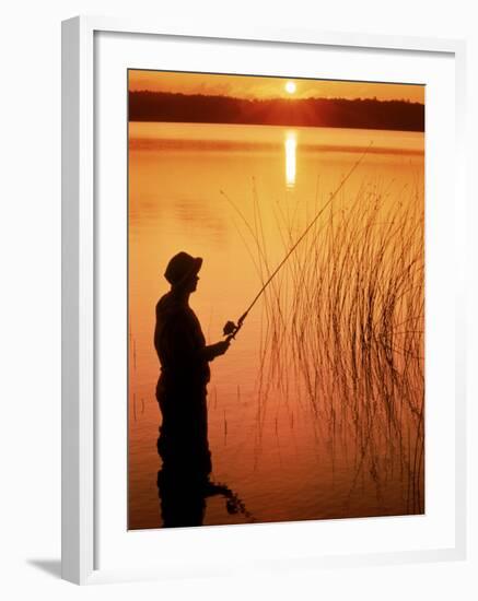 Silhouette of Man Fishing, Vilas City, WI-Ken Wardius-Framed Photographic Print