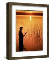 Silhouette of Man Fishing, Vilas City, WI-Ken Wardius-Framed Photographic Print