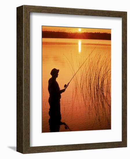 Silhouette of Man Fishing, Vilas City, WI-Ken Wardius-Framed Photographic Print