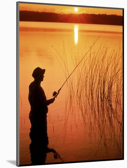 Silhouette of Man Fishing, Vilas City, WI-Ken Wardius-Mounted Photographic Print