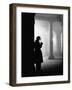 Silhouette of Man Lighting Pipe-null-Framed Photographic Print