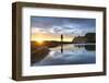 Silhouette of man standing on rocks watching the mountain peaks at sunset, Tungeneset viewpoint-Roberto Moiola-Framed Photographic Print