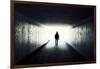 Silhouette Of Man Walking In Tunnel. Light At End Of Tunnel-Gladkov-Framed Art Print