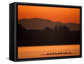 Silhouette of Men's Eights Rowing Team in Action, Vancouver Lake, Washington, USA-null-Framed Stretched Canvas