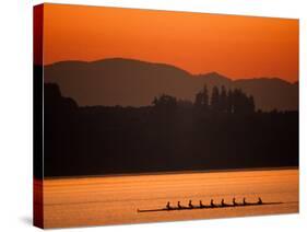 Silhouette of Men's Eights Rowing Team in Action, Vancouver Lake, Washington, USA-null-Stretched Canvas