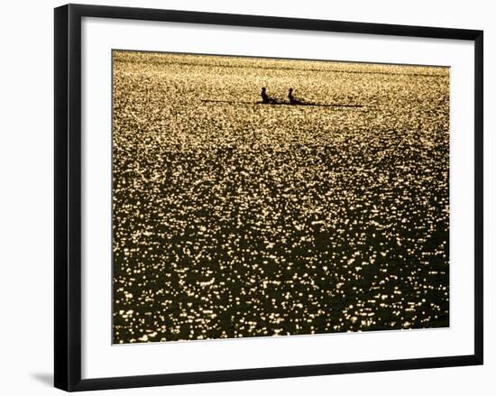 Silhouette of Men's Pairs Rowing Team in Action, Vancouver Lake, Georgia, USA-null-Framed Photographic Print