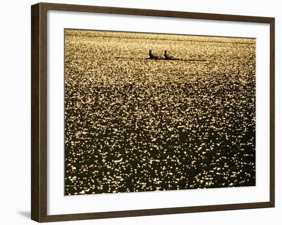 Silhouette of Men's Pairs Rowing Team in Action, Vancouver Lake, Georgia, USA-null-Framed Photographic Print