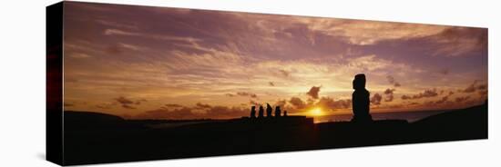 Silhouette of Moai Statues at Dusk, Tahai Archaeological Site, Rano Raraku, Easter Island, Chile-null-Stretched Canvas