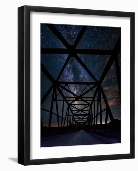 Silhouette of Morrin Bridge at night, Highway 27, Morrin, Alberta, Canada-null-Framed Photographic Print