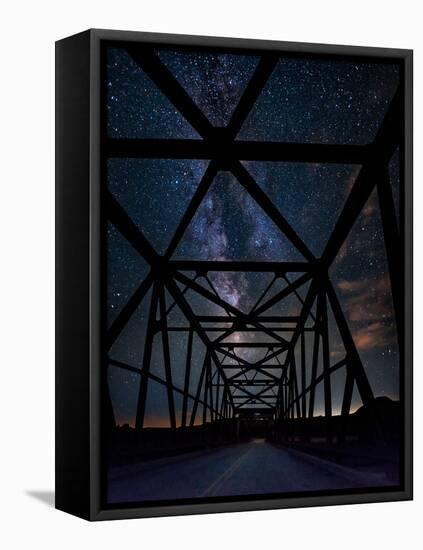 Silhouette of Morrin Bridge at night, Highway 27, Morrin, Alberta, Canada-null-Framed Stretched Canvas