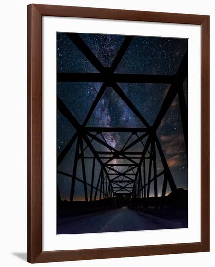 Silhouette of Morrin Bridge at night, Highway 27, Morrin, Alberta, Canada-null-Framed Photographic Print