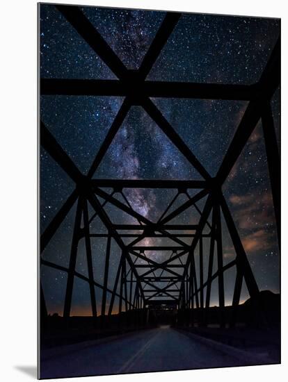 Silhouette of Morrin Bridge at night, Highway 27, Morrin, Alberta, Canada-null-Mounted Photographic Print