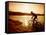 Silhouette of Mountain Biker at Sunset-null-Framed Stretched Canvas