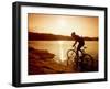 Silhouette of Mountain Biker at Sunset-null-Framed Premium Photographic Print