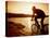 Silhouette of Mountain Biker at Sunset-null-Stretched Canvas