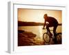Silhouette of Mountain Biker at Sunset-null-Framed Premium Photographic Print