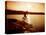 Silhouette of Mountain Biker at Sunset-null-Stretched Canvas