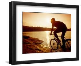 Silhouette of Mountain Biker at Sunset-null-Framed Photographic Print