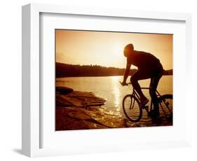 Silhouette of Mountain Biker at Sunset-null-Framed Photographic Print