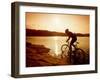 Silhouette of Mountain Biker at Sunset-null-Framed Photographic Print